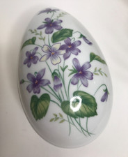 Vintage TOPLINE IMPORTS Japan Egg Trinket Box with Purple Flowers & Silver Trim picture