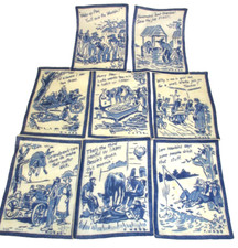 SET OF EIGHT PAUL WEBB VINTAGE HILLBILLY COCKTAIL NAPKINS   (A4) picture