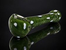 Forest Green White Dot Glass Tobacco Hand Pipe Speckled Art Design picture