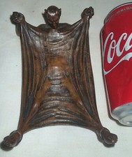 ANTIQUE ART NOUVEAU SOLID BRONZE DEVIL PAGAN BAT COIN CARD STATUE SCULPTURE TRAY picture