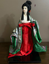 RARE Japanese Heian era geisha ningyo doll noble woman silk face doll picture