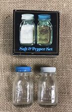 Vintage Ball Mason Jar Glass Salt and Pepper Shaker Set in Box, Blue White 2.75