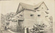 RPPC Large Home And Garden With Family Postcard Early 1900s Cloth Awnings picture