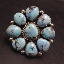 Navajo E.M. LINKIN Sterling Silver GOLDEN HILLS TURQUOISE Cluster RING size 9.5 picture