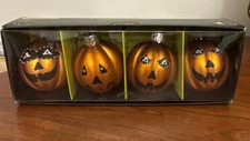 Pier 1 Imports Pumpkin Glass Ornaments Halloween set of 4 picture