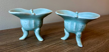 Vintage Chinese Jue Cups Three-Legged Porcelain Celadon Glazed Wine Cups picture