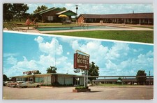 Vintage Grimes Motel & Restaurant Troy Alabama Postcard - Swimming Pool & Cars picture