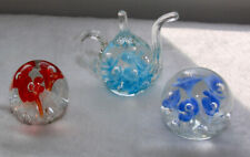 Vintage St. Clair & Joe Rice Glass Paperweights And St. Clair Teapot Ring Holder picture