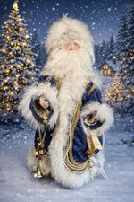 Martha Pippen Star Man Poland Santa Figure 1995 Blue Fur Trim Wood Base 20