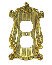 Vintage Rare Brass Duplex Outlet Wall Plate - 6.8oz picture