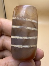 Old Nepal Tibet Banded Agate Dzi Rare Prayer Bead 55mm Brown White Stripe Bead picture