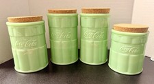 Coca-Cola Tablecraft Jadeite Green Glass Canisters Set of 4 Cork Lids Taiwan picture