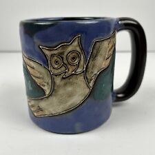 Mara Mexico Stoneware Pottery Owl Bird Blue Coffee Cup Mug picture