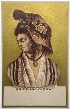 1882 BRIDE WIDOW JOS KOEHLER MECHANICAL VICTORIAN TRADE CARD MOVABLE CHROMO RARE picture