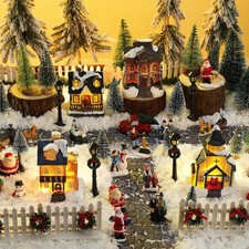 27 Pcs Lighted Christmas Village Houses Figurines Sets, Classic picture