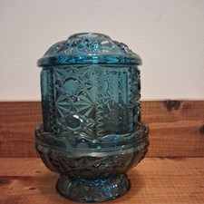 Indiana Glass “Stars And Bars” Fairy Lamp Colonial Blue picture