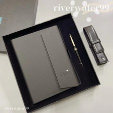 Montblanc A5 Black Leather Notebook Journal Pen Set Gift Box  picture