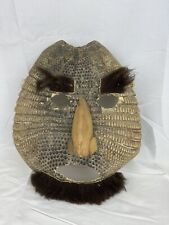 Vtg Armadillo Shell Mask Zapotec Oaxacan Mexican Carved Wood Nose Goat Fur B14 picture