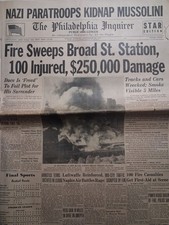 WWII 1943 The Philadelphia Inquirer Sept 13 OTTO SKORZENY RAID Broad St FIRE picture