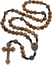 Handmade Brazilian Walnut Wooden Rosary Beads with Miraculous Medal picture