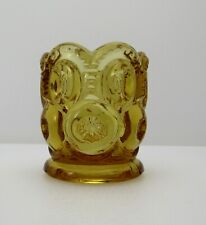 Vintage L.E. Smith Glass Yellow Amber Moon & Stars Toothpick Holder Match Holder picture