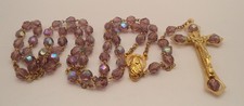 Vintage Italy Gold Tone Purple Amethyst Aurora Borealis Crystal Bead Rosary 22