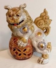 Large Japan Vintage Kutaniyaki Ceramic Foo Dog Shishi Lion Statue Good Fortune picture