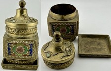 Vintage Chinese Cloisonné Tobacco Jar Brass Enamel Finish picture