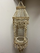 Vtg 38” Cowrie Puka Seashell Hanging Plant Holder Basket Chandelier Boho Style picture