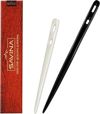 Savina Set 2 Nalbinding Needle Bone & Horn with Large Two-Eyed. Black & White  picture