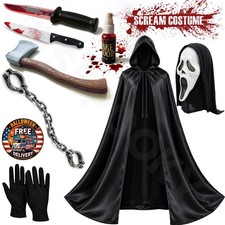 Scream Ghostface Mask Adult Costume Set Screamer Mask Knife Cape Gloves Shackles picture
