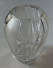 Deep cut large crystal vase modern, organic style, 7” tall, wide mouth thick rim picture