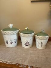 Canister Geniune Sonoma Basket Weave w/ Lids Small Medium Large Flower cute picture