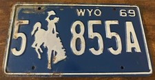 1969 Wyoming License Plate 5 855A Bucking Horse Bronco Cowboy Rodeo picture