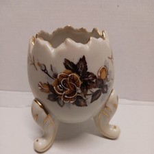 Vintage Napcoware Hand Painted Cracked Egg Planter Vase Tan & Brown picture