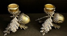 Vtg Midwest of Cannon Falls Acorn & Oak Leaf Taper Candle Holder Pair HOLIDAY picture