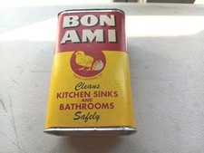 Vintage FULL UNOPENED BON AMI CLEANSER Can Cardboard Paper Label Tin Shaker Top picture