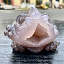 470G Natural Amethyst agate geode quartz crystal Hand carved Golden Toad picture