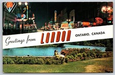 Greetings from London Ontario Postcard Dundas Street Springbank Park Night E185 picture