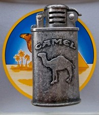 NEW Vintage Antiqued Brass Camel Cigarettes Logo Barrel Trench Flip-Top Lighter  picture
