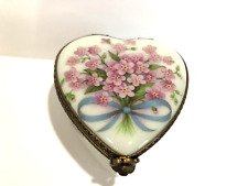 La Gloriette Hinged Limoges Heart Shaped Pill Trinket Box # 2 Floral Porcelain picture