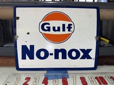Vintage 1950’s GULF No-Nox porcelain pump plate sign gas station Early Tapered picture