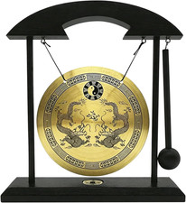 Feng Shui Gong,Mini Desktop Gong,Zen Art Home Decor with Copper Wood Base,Desk picture