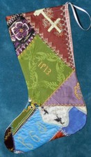 AWESOME ANTIQUE VINTAGE CRAZY QUILT CHRISTMAS STOCKING CUTTER QUILT 