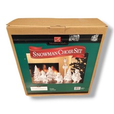 Members Mark Lg 7 Piece Snowman Choir White & Gold Trimmed Porcelain Figures  picture