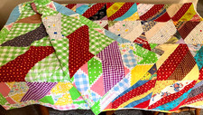 Vintage '70s - Handmade Machine Stitched - 2 Sided - Colorful Quilt - 51