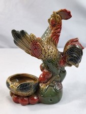Vintage Majolica Style Rooster Chicken Pottery Figurine Statue Trinket 6.5