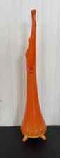 Vintage MCM LE Smith Orange Slag Bittersweet Hobnail  3 Toe Swung Vase 17 Inch picture
