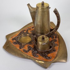Mid 20th C. Salvador Teran Mexican Glass Mosaic and Brass Coffee/Tea Service Set picture