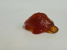 Authentic 'Lalique ® France' Amber Crystal Sidonie Turtle Figurine Signed - Mint picture